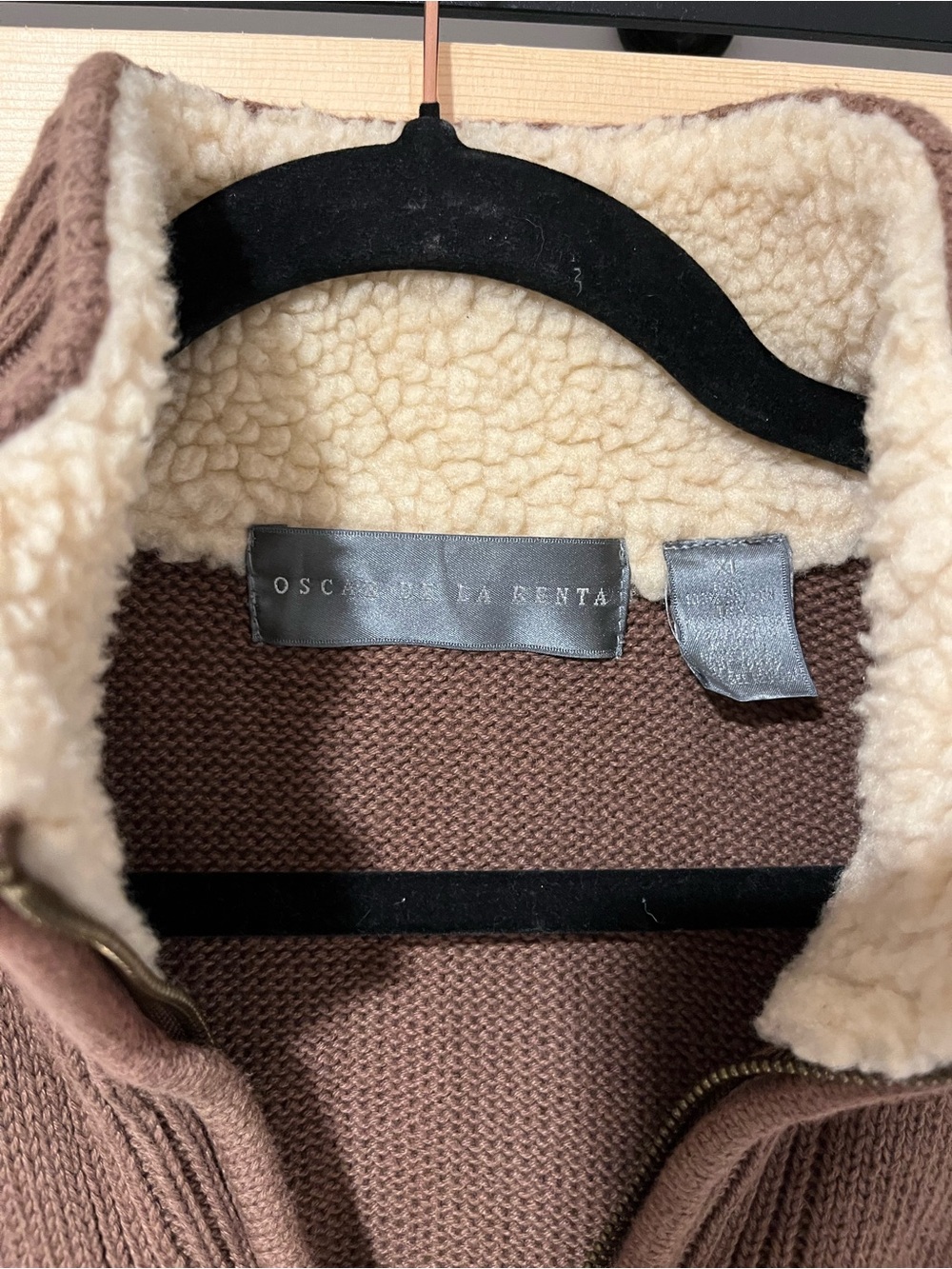 Oscar de la Renta Brown Zip-Up Knit Vest with Sherpa Trim XL - Picture 3 of 8